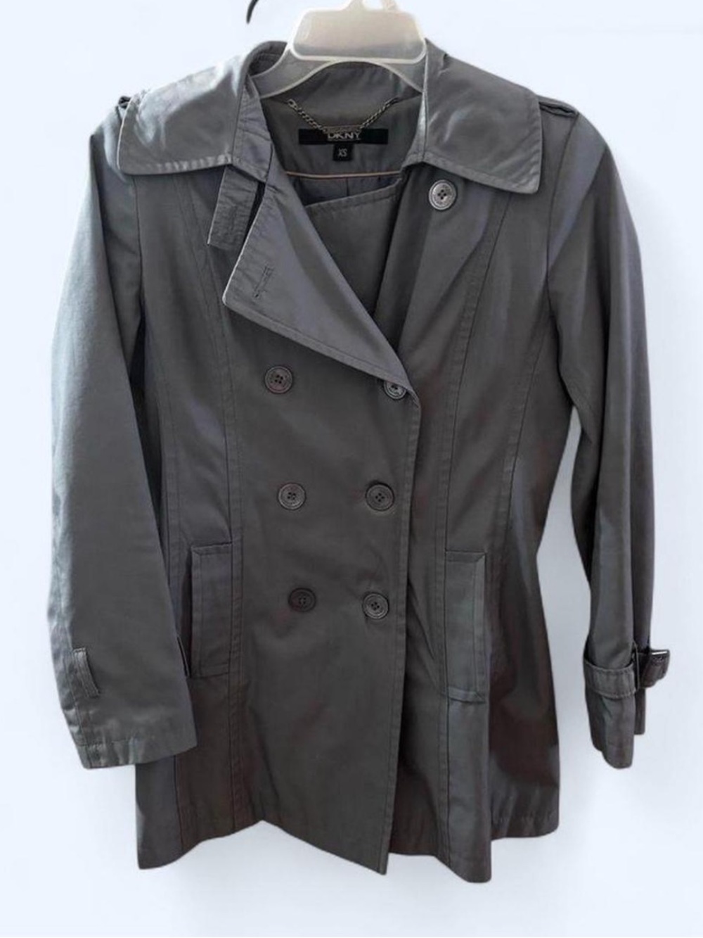 DKNY Women's Powder Blue Trench Coat XS- READ